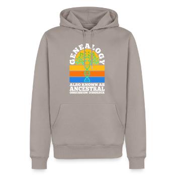 Ancestral obsession disorder - Men’s Premium Organic Hoodie - taupe - Front - Nico (187cm)
