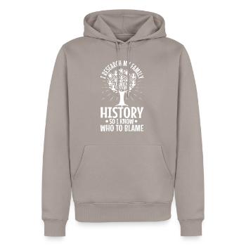 Je fais des recherches sur l’histoire de ma famille - Sweat à capuche Premium bio Homme - taupe - Devant - Nico (187cm)