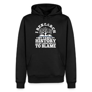 I research my family history - Männer Premium Bio Hoodie - Schwarz - Vorne - Nico (187cm)