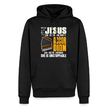 With jesus in her heart accordion she unstoppable - Men’s Premium Organic Hoodie - black - Front - Nico (187cm)