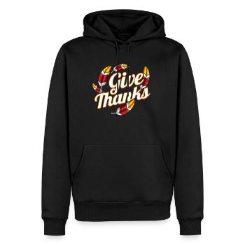 Colorful Feathers Of A Turkey Give Thanks Logo - Männer Premium Bio Hoodie - Schwarz - Vorne - Nico (187cm)