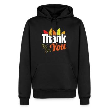 Logo de remerciement avec des plumes colorées Thanksgiving - Sweat à capuche Premium bio Homme - noir - Devant - Nico (187cm)