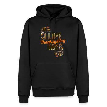 Feathers Leaves I Love Thanksgiving Day - Männer Premium Bio Hoodie - Schwarz - Vorne - Nico (187cm)