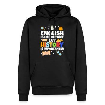 L’anglais est important, mais l’histoire est plus importante - Sweat à capuche Premium bio Homme - noir - Devant - Nico (187cm)