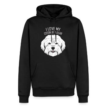 Dog Lover - J’aime mon Coton de Tuléar - Sweat à capuche Premium bio Homme - noir - Devant - Nico (187cm)