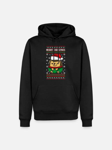 Igel mit Ugly Christmas Sweater - Männer Premium Bio Hoodie - Schwarz