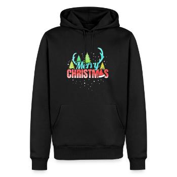 Merry Christmas Logo Santas Hat Antlers Christmas - Men’s Premium Organic Hoodie - black - Front - Nico (187cm)