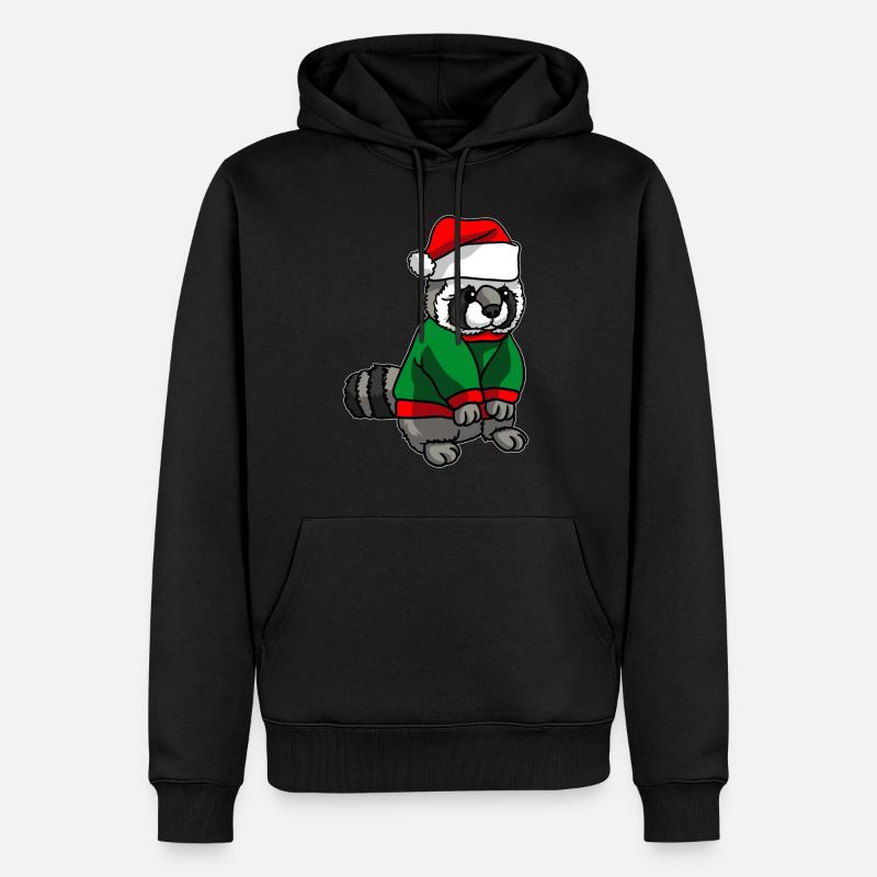 Waschbär mit Weihnachtsmütze Weihnachtskostüm - Männer Premium Bio Hoodie - Schwarz