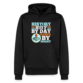 Histoire par joueur de jour la nuit - Sweat à capuche Premium bio Homme - noir - Devant - Nico (187cm)