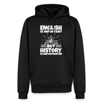L’anglais est important, mais l’histoire est plus importante - Sweat à capuche Premium bio Homme - noir - Devant - Nico (187cm)