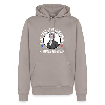 Merde qui est due demain thomas jefferson - Sweat à capuche Premium bio Homme - taupe - Devant - Nico (187cm)