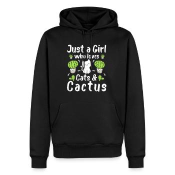 Juste une fille qui aime les chats et les cactus - Sweat à capuche Premium bio Homme - noir - Devant - Nico (187cm)