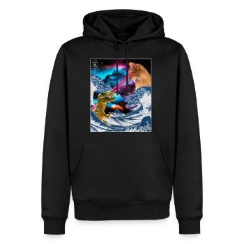 Japan Comic Great Wave Cat Vs Dinoaur T-Rex Otaku - Männer Premium Bio Hoodie - Schwarz - Vorne - Nico (187cm)