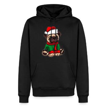 Mops Hund mit Christmas Sweater - Männer Premium Bio Hoodie - Schwarz - Vorne - Nico (187cm)