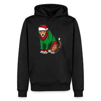 Leopard mit Christmas Sweater - Männer Premium Bio Hoodie - Schwarz - Vorne - Nico (187cm)