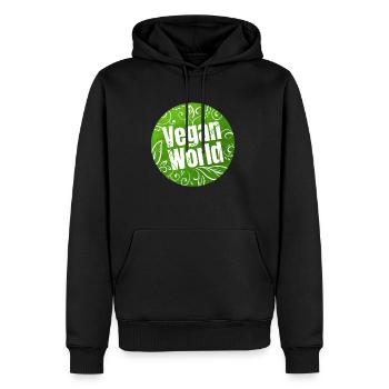 Logo de Vegan World pour un monde meilleur qui est végétalien - Sweat à capuche Premium bio Homme - noir - Devant - Nico (187cm)