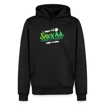 Feuilles avec fourchette et cuillère - Mes collations sont végétaliennes - Sweat à capuche Premium bio Homme - noir - Devant - Nico (187cm)