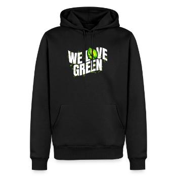 Jeu de mots végétarien - We Love Green - Go Vegan - Sweat à capuche Premium bio Homme - noir - Devant - Nico (187cm)