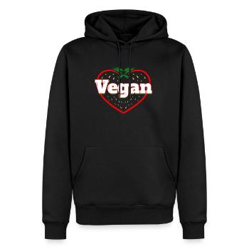 Strawberry Logo For Vegetarians - Go Vegan - Männer Premium Bio Hoodie - Schwarz - Vorne - Nico (187cm)