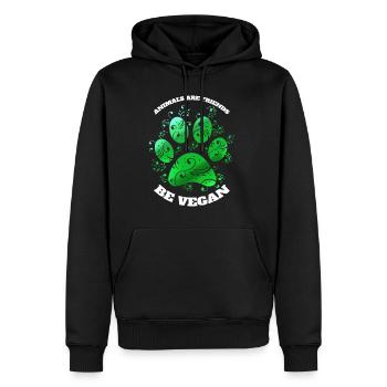 Patte verte - Les animaux sont amis - Les végétariens y vont - Sweat à capuche Premium bio Homme - noir - Devant - Nico (187cm)