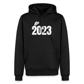 2023 Avec des oreilles de lapin - Nouvel An chinois - Sweat à capuche Premium bio Homme - noir - Devant - Nico (187cm)