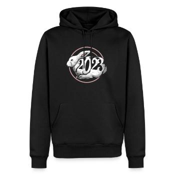 Logo de lapin réaliste pour le Nouvel An chinois 2023 - Sweat à capuche Premium bio Homme - noir - Devant - Nico (187cm)