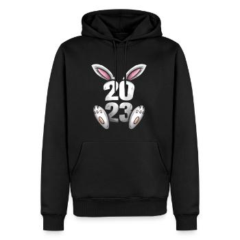 2023 With Rabbit Ears And Paws - Chinese - Men’s Premium Organic Hoodie - black - Front - Nico (187cm)