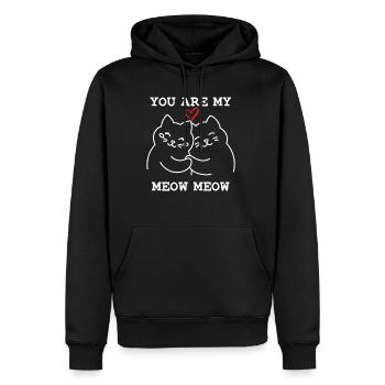 Tu es mon chat miaou miaou - Sweat à capuche Premium bio Homme - noir - Devant - Nico (187cm)