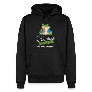 Ich bin aufgestanden und angezogen was wollt ihr - Männer Premium Bio Hoodie - Schwarz - Vorne - Nico (187cm)
