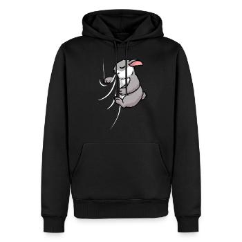 Hungriger Hase Beisst in das T-Shirt Lustiger Hase - Männer Premium Bio Hoodie - Schwarz - Vorne - Nico (187cm)