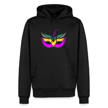 Masque jaune doré et violet pour Mardi Gras - Sweat à capuche Premium bio Homme - noir - Devant - Nico (187cm)