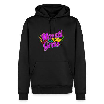 Lettrage violet avec perles et masque pour Mardi - Sweat à capuche Premium bio Homme - noir - Devant - Nico (187cm)