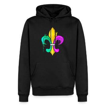 Fleur de Lis verte, dorée et violette - Sweat à capuche Premium bio Homme - noir - Devant - Nico (187cm)