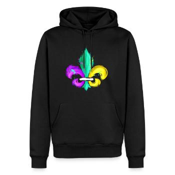 Violet, vert et doré Fleur de Lis - Sweat à capuche Premium bio Homme - noir - Devant - Nico (187cm)