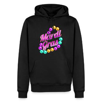 Lettrage violet avec perles pour Mardi Gras - Sweat à capuche Premium bio Homme - noir - Devant - Nico (187cm)