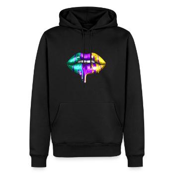 Grandes Lèvres En Vert, Violet Et Jaune Doré pour - Sweat à capuche Premium bio Homme - noir - Devant - Nico (187cm)