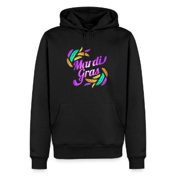Lettrage violet pour Mardi Gras - Sweat à capuche Premium bio Homme - noir - Devant - Nico (187cm)