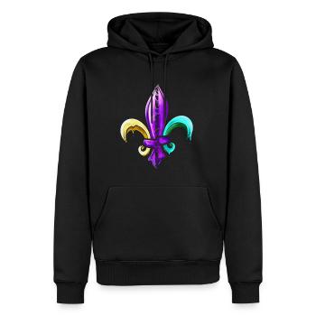 Fleur de lis dorée, violette et verte - Sweat à capuche Premium bio Homme - noir - Devant - Nico (187cm)