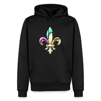 Fleur de lys dorée avec vert pourpre et or - Sweat à capuche Premium bio Homme - noir - Devant - Nico (187cm)