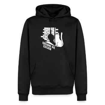 Lustige Katze Erkenne die Zeichen Mittelfinger - Männer Premium Bio Hoodie - Schwarz - Vorne - Nico (187cm)