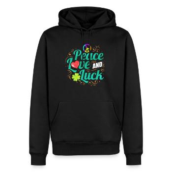 Shamrock Peace Love And Luck le jour de la Saint-Patrick - Sweat à capuche Premium bio Homme - noir - Devant - Nico (187cm)