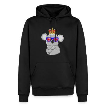 Koala Queen Elizabeth II Couronne britannique - Sweat à capuche Premium bio Homme - noir - Devant - Nico (187cm)