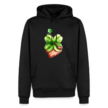 Leprechaun Shamrock avec pipe, chapeau et barbe St - Sweat à capuche Premium bio Homme - noir - Devant - Nico (187cm)