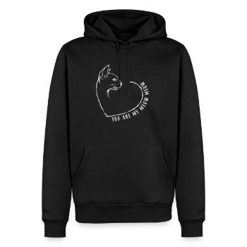 Tu es mon chat miaou miaou - Sweat à capuche Premium bio Homme - noir - Devant - Nico (187cm)