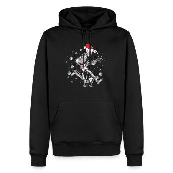 Skelett spielt E-Gitarre Katze Weihnachtsmütze - Männer Premium Bio Hoodie - Schwarz - Vorne - Nico (187cm)