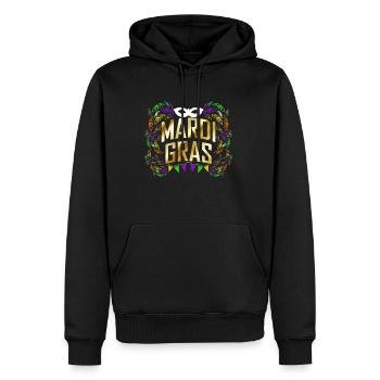 Logo jaune doré avec masque, feuilles, fanion pour - Sweat à capuche Premium bio Homme - noir - Devant - Nico (187cm)