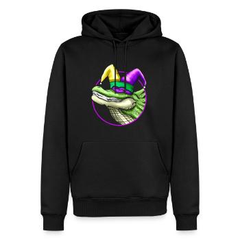 Crocodile with Jester Hat for Mardi Gras - Men’s Premium Organic Hoodie - black - Front - Nico (187cm)