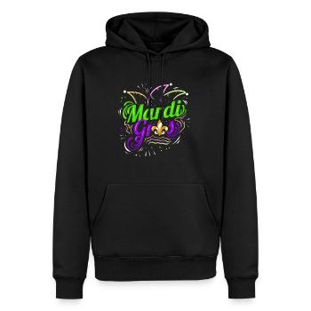 Lettering with Jester Hat and Fleur de Lis for - Männer Premium Bio Hoodie - Schwarz - Vorne - Nico (187cm)