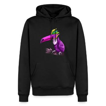 Tucan violet avec masque pour Mardi Gras - Sweat à capuche Premium bio Homme - noir - Devant - Nico (187cm)
