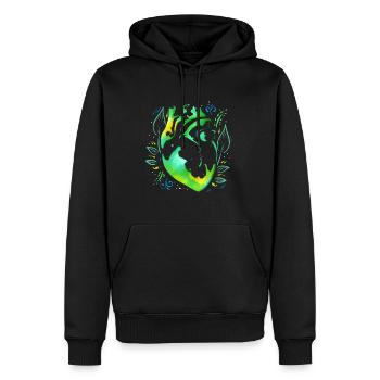 Cœur biologique vert avec feuilles dans le style asiatique - Sweat à capuche Premium bio Homme - noir - Devant - Nico (187cm)